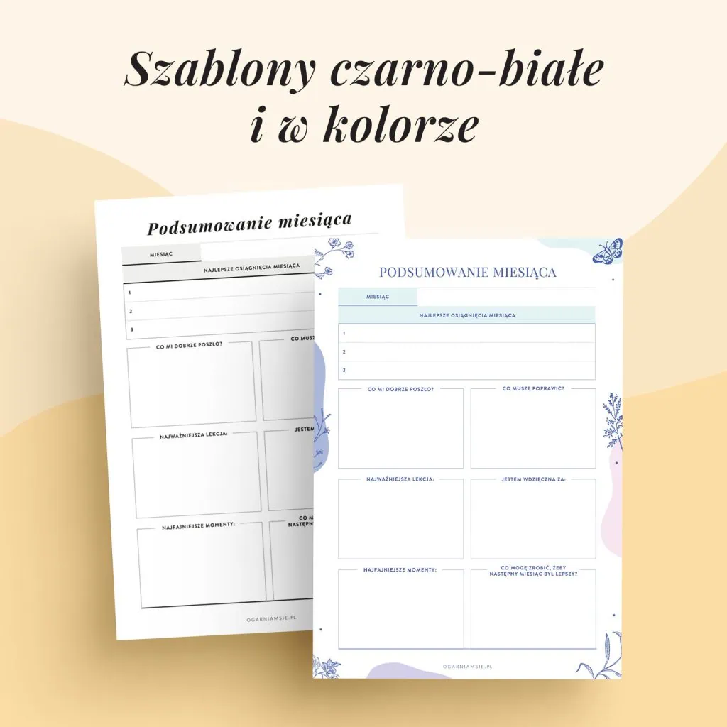 Planery miesięczne | Wkłady do organizera do druku - szablony kolorowe i czarno-białe