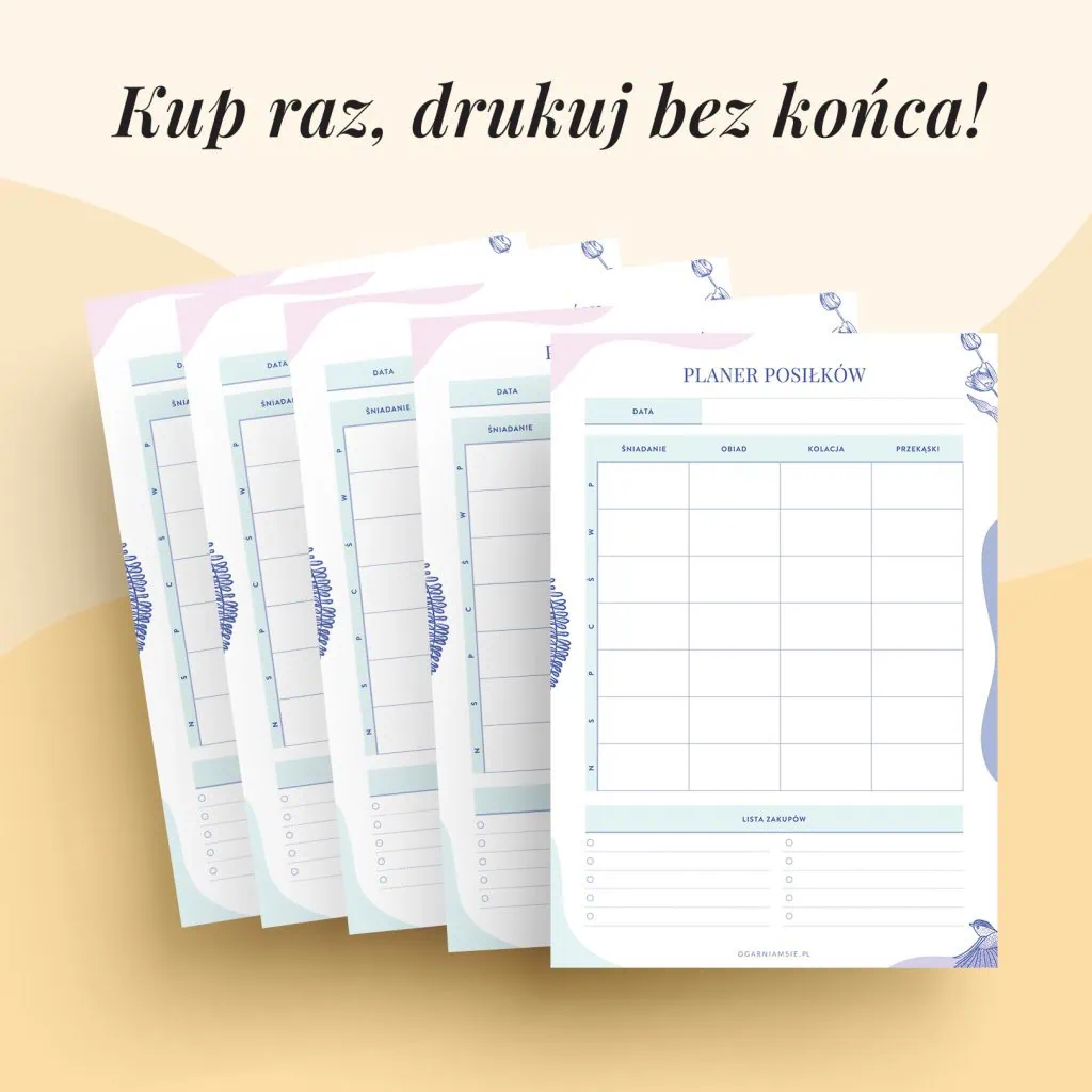 Planery posiłków | Wkłady do organizera do druku