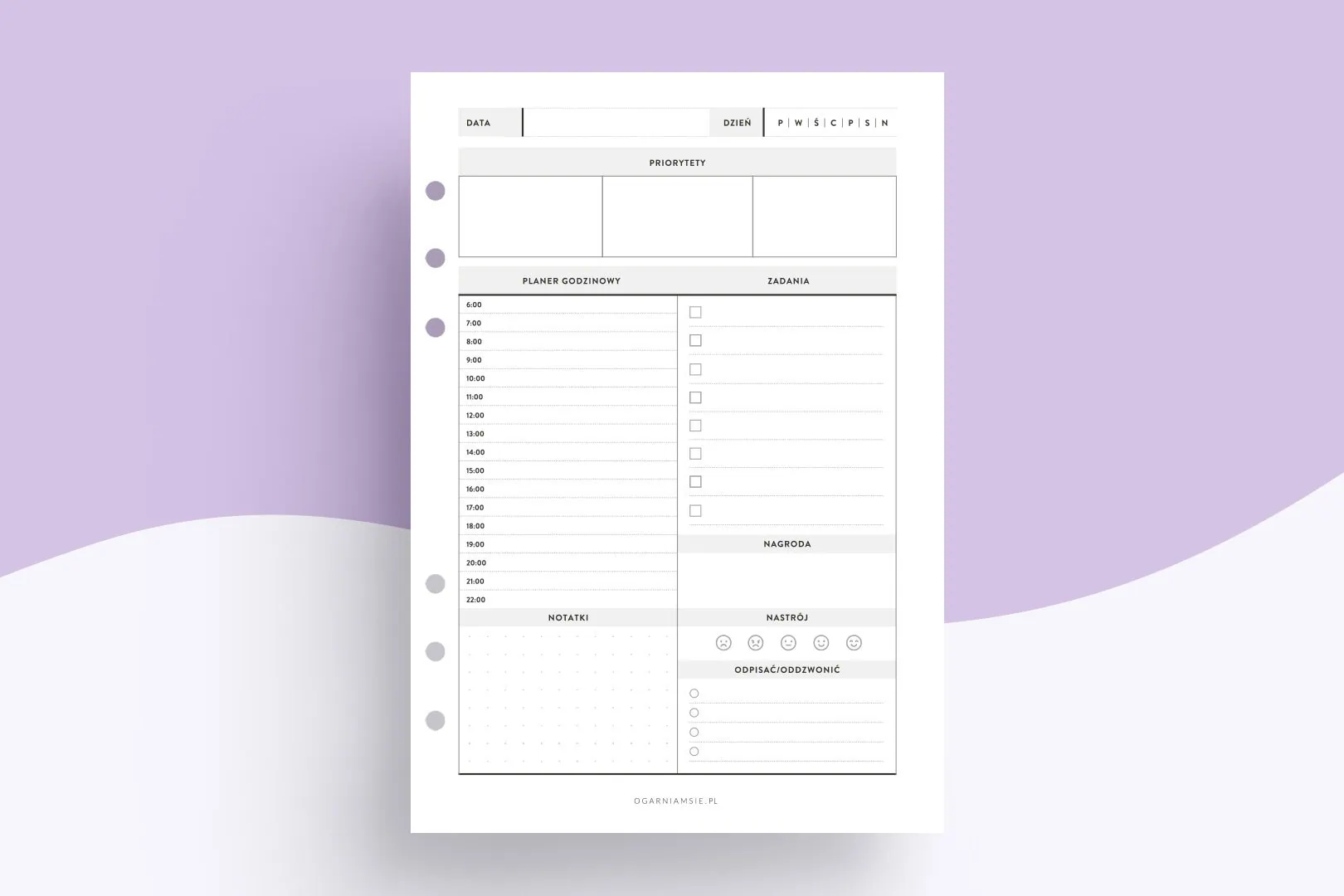 Wkład do organizera | Planer dzienny bez dat | Dzień ADHD