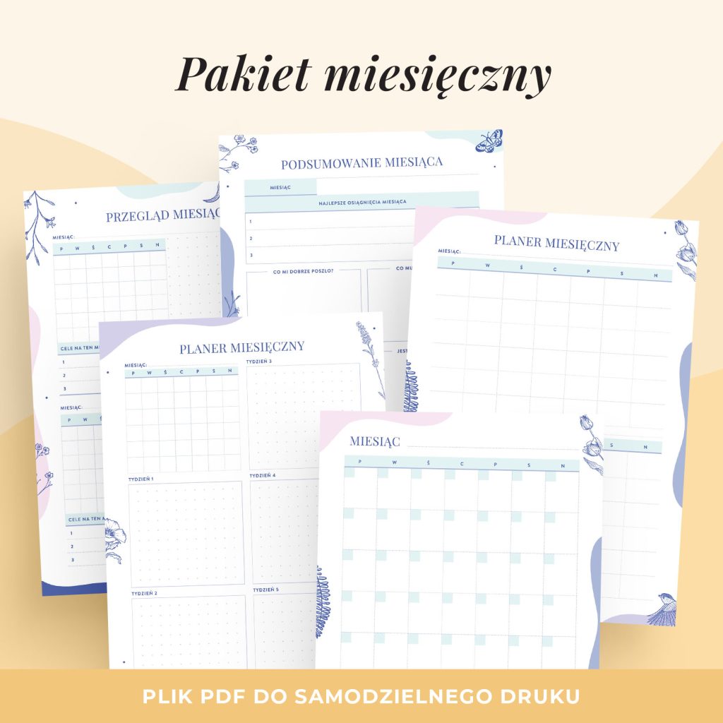 Zestaw: planery miesięczne – wkłady do organizera do druku