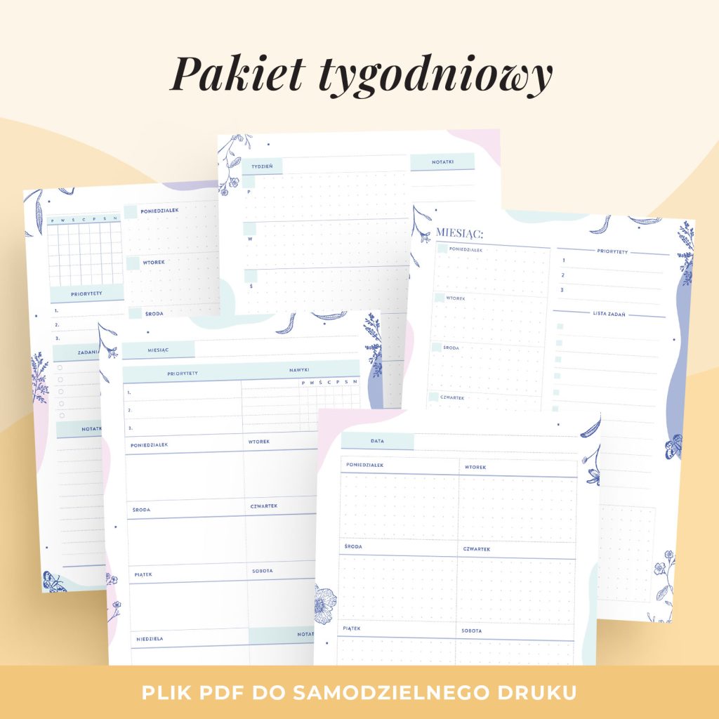 Zestaw: planery tygodniowe – wkłady do organizera do druku