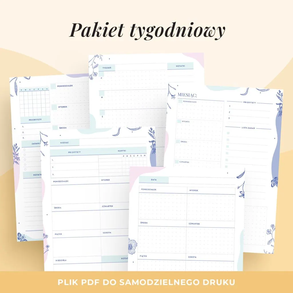 Zestaw: planery tygodniowe – wkłady do organizera do druku