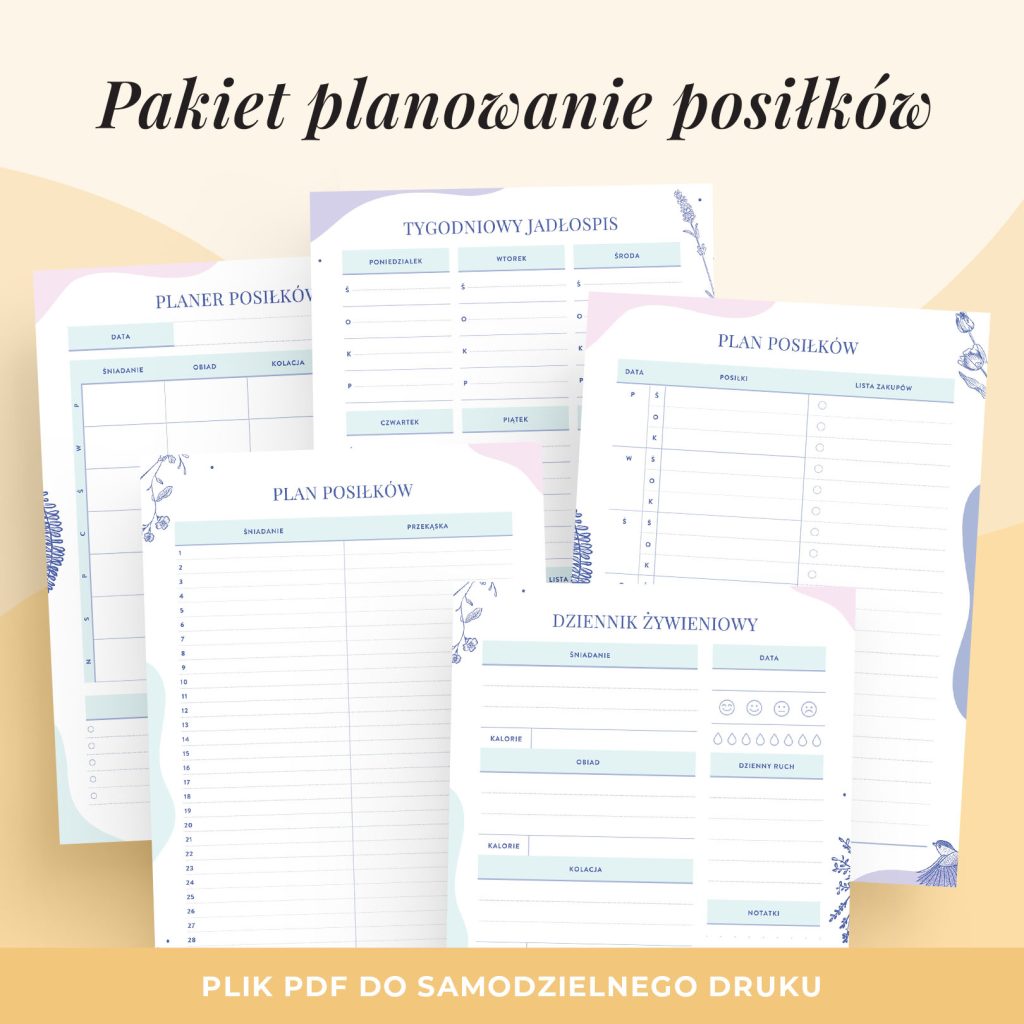 Zestaw: planowanie posiłków – wkłady do organizera do druku