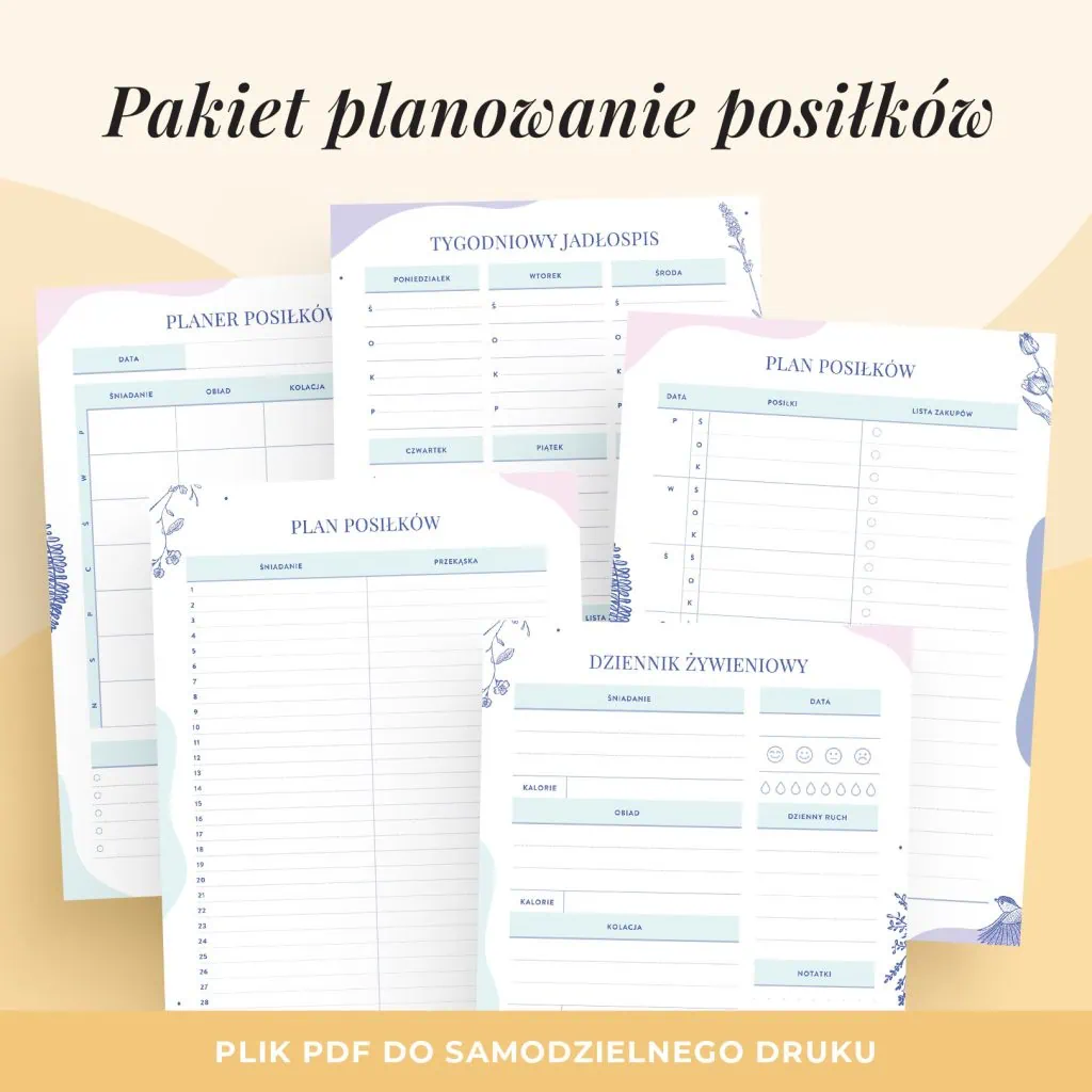 Zestaw: planowanie posiłków – wkłady do organizera do druku