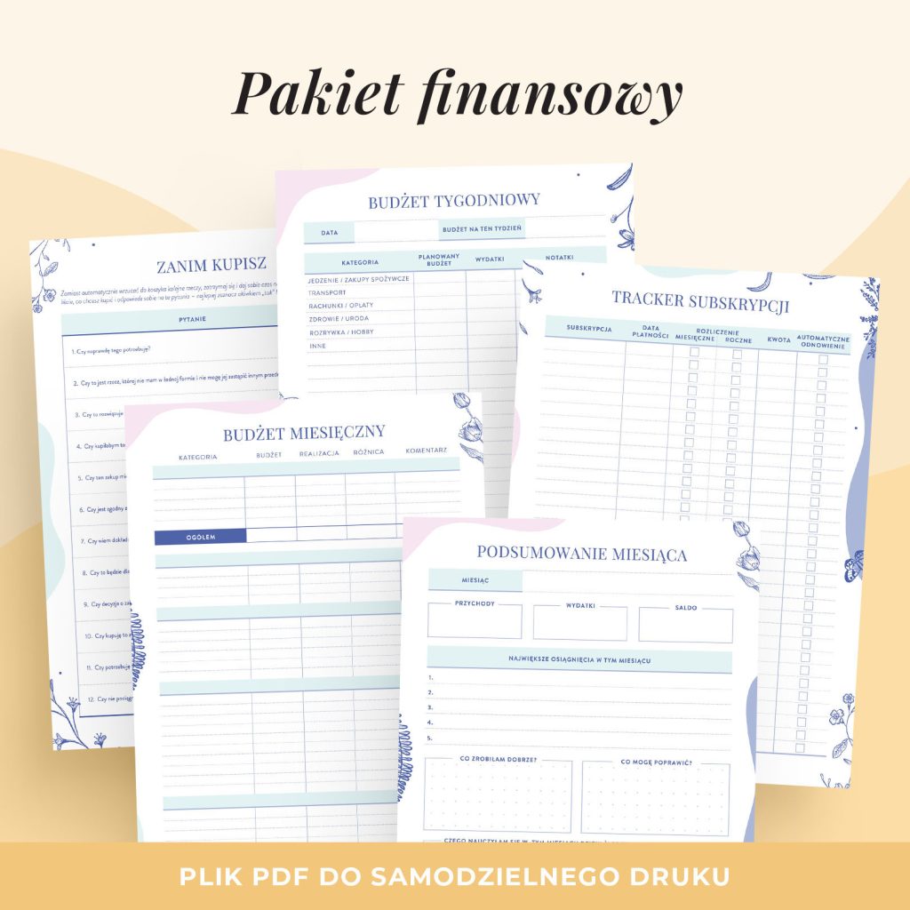 Zestaw: planuję finanse – wkłady do organizera do druku