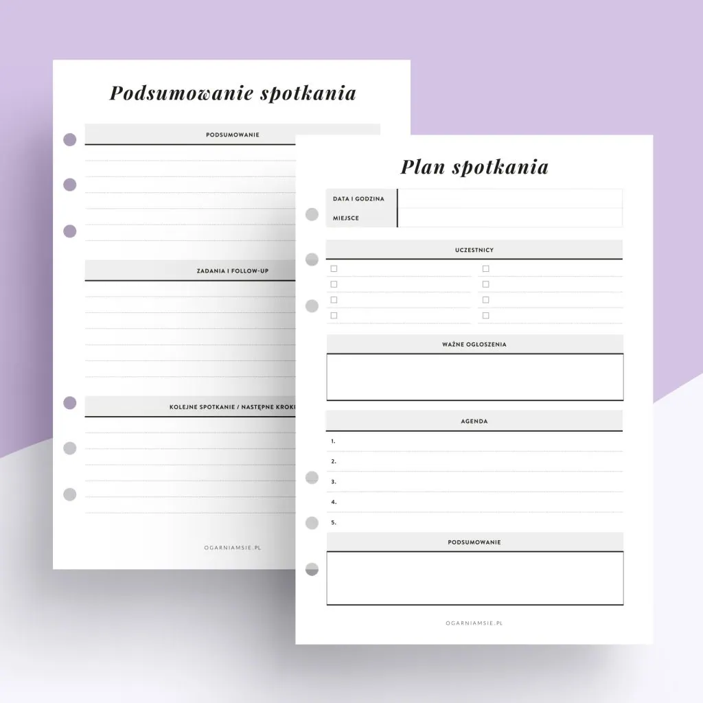 Spotkania biznesowe - wkład do organizera