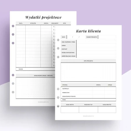 Uniwersalna karta klienta - wkład do organizera