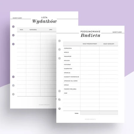 Budżet ślubny - wkład do organziera