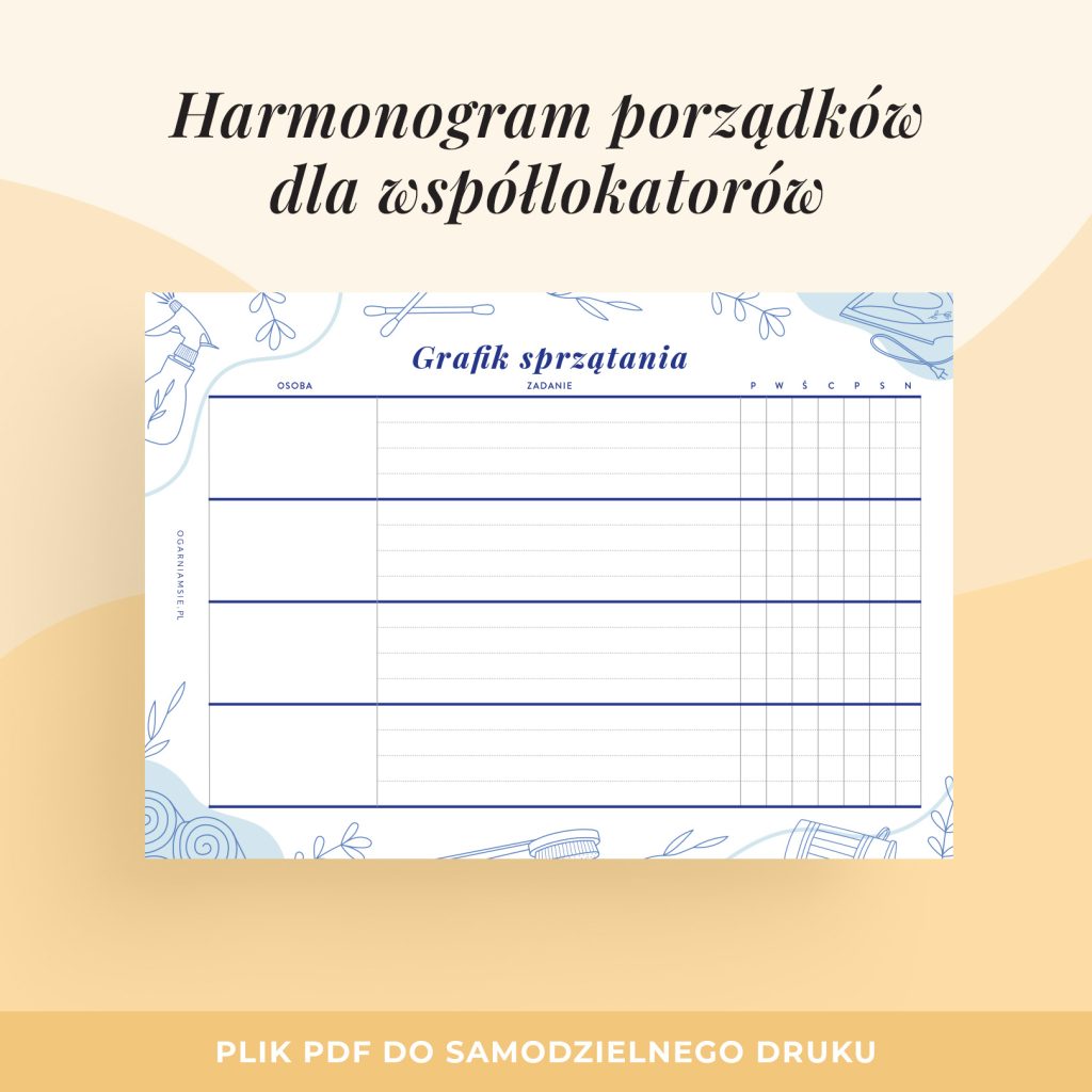 Harmonogram porządków dla współlokatorów - wkład do organizera do druku