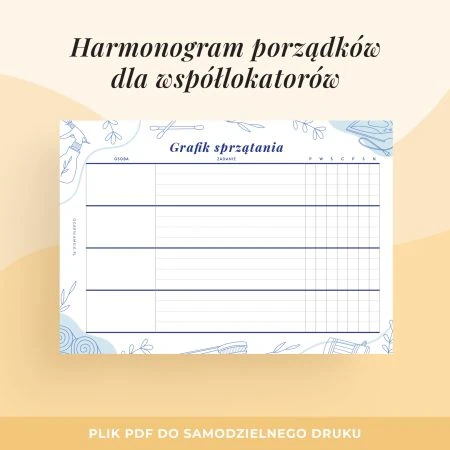 Harmonogram porządków dla współlokatorów - wkład do organizera do druku
