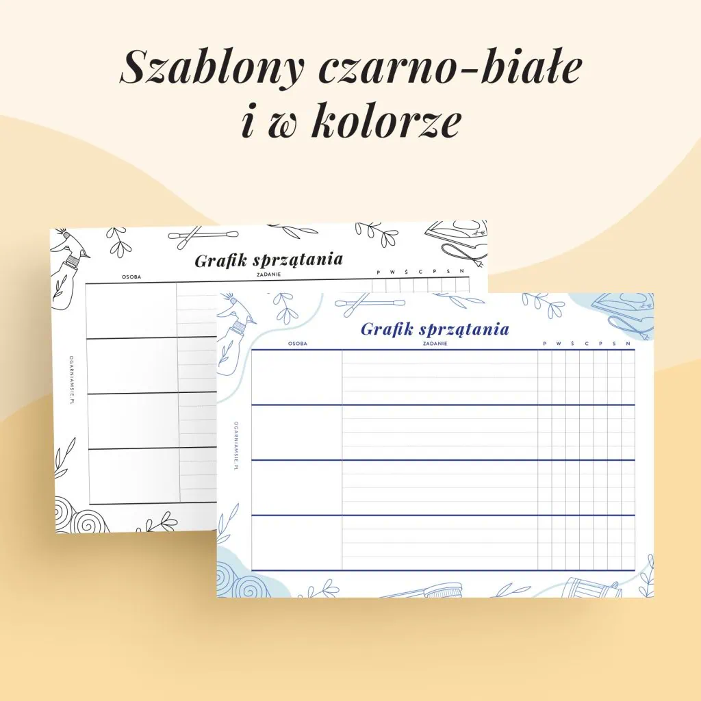 Harmonogram porządków dla współlokatorów - wkład do organizera do druku | Szablony czarno-białe i w kolorze