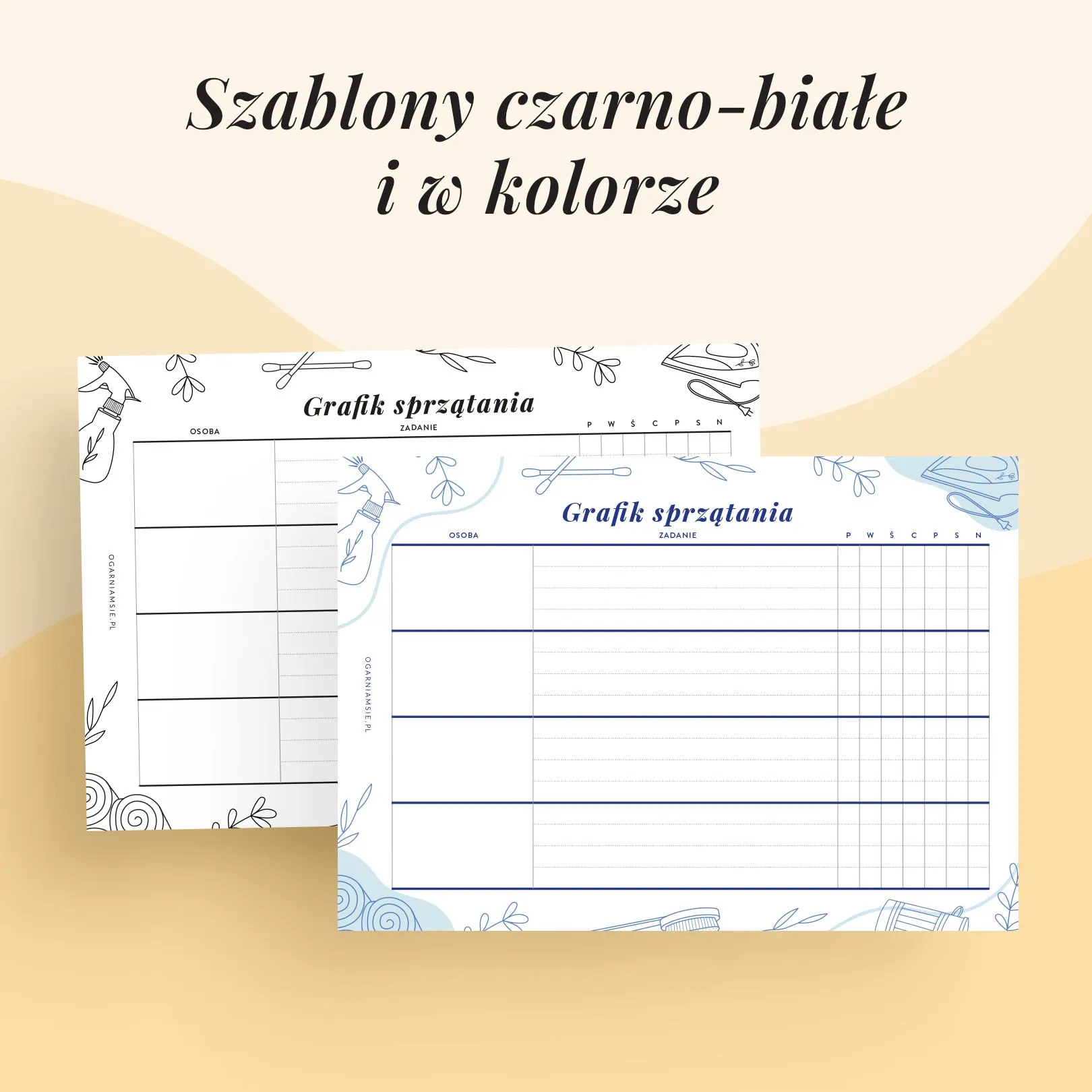 Harmonogram porządków dla współlokatorów - wkład do organizera do druku | Szablony czarno-białe i w kolorze