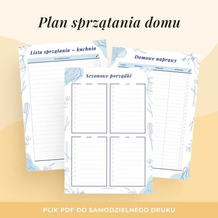Plan sprzątania domu - wkład do organizera do druku