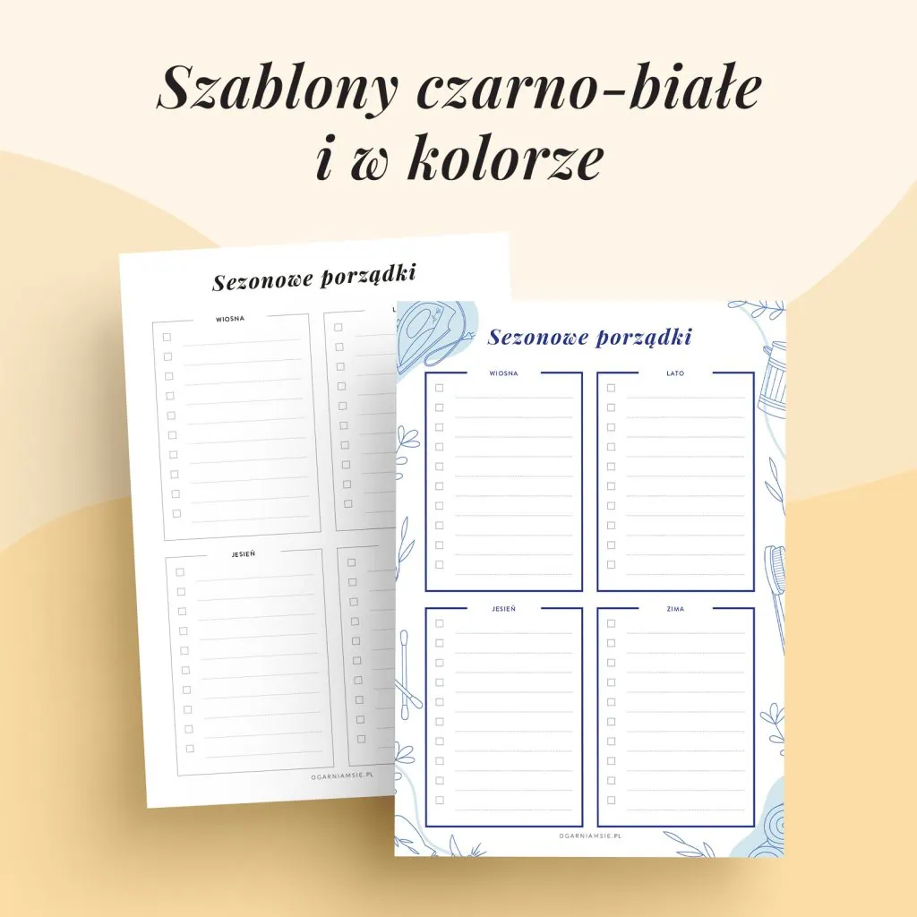 Plan sprzątania domu - wkład do organizera do druku | Szablony czarno-białe i w kolorze