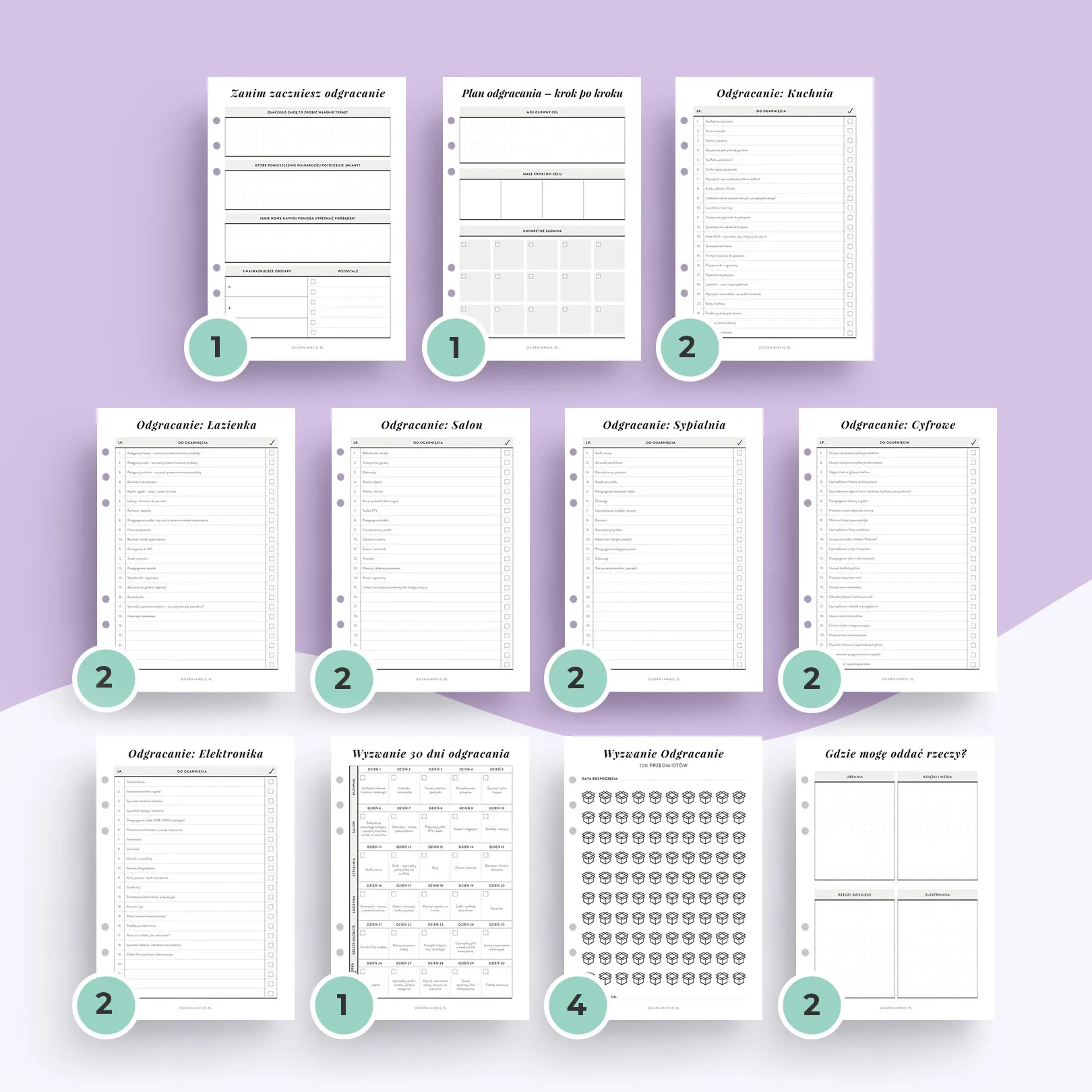 Planer odgracania - wkład do organizera | Szablony