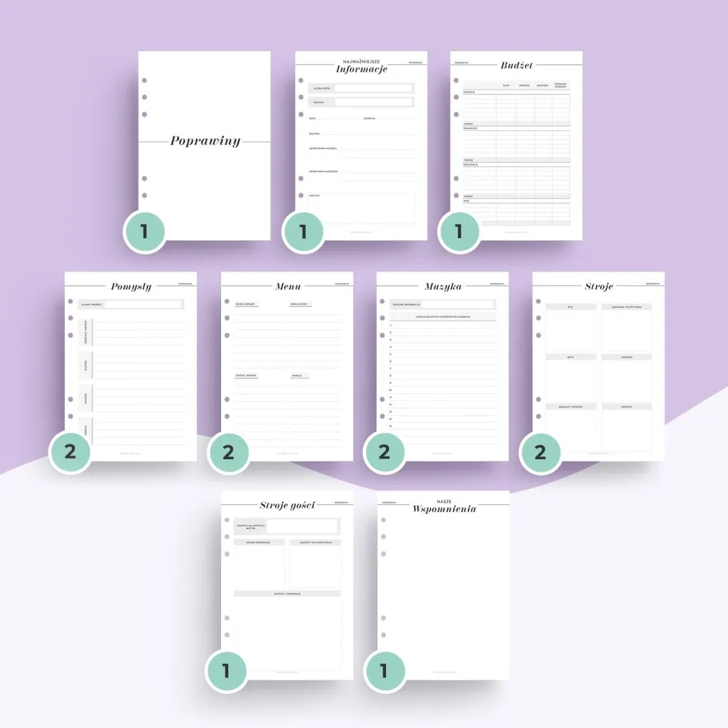 Planer poprawin - wkład do organizera | Szablony