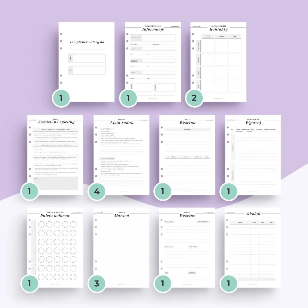 Planer ślubny - wkład do organizera | Szablony