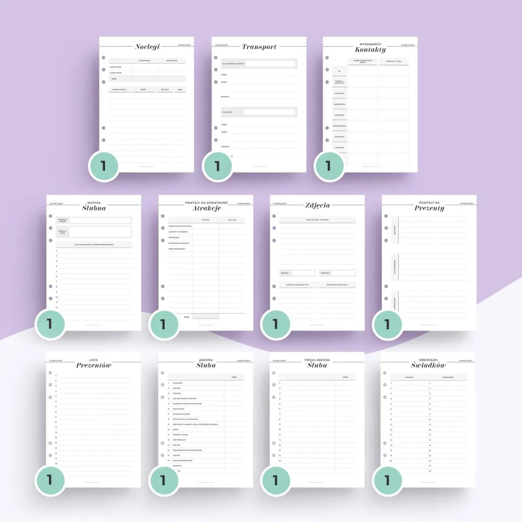 Planer ślubny - wkład do organizera | Szablony 2