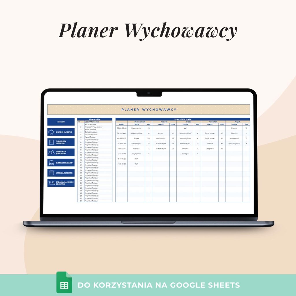 Planer wychowawcy – Arkusz Google