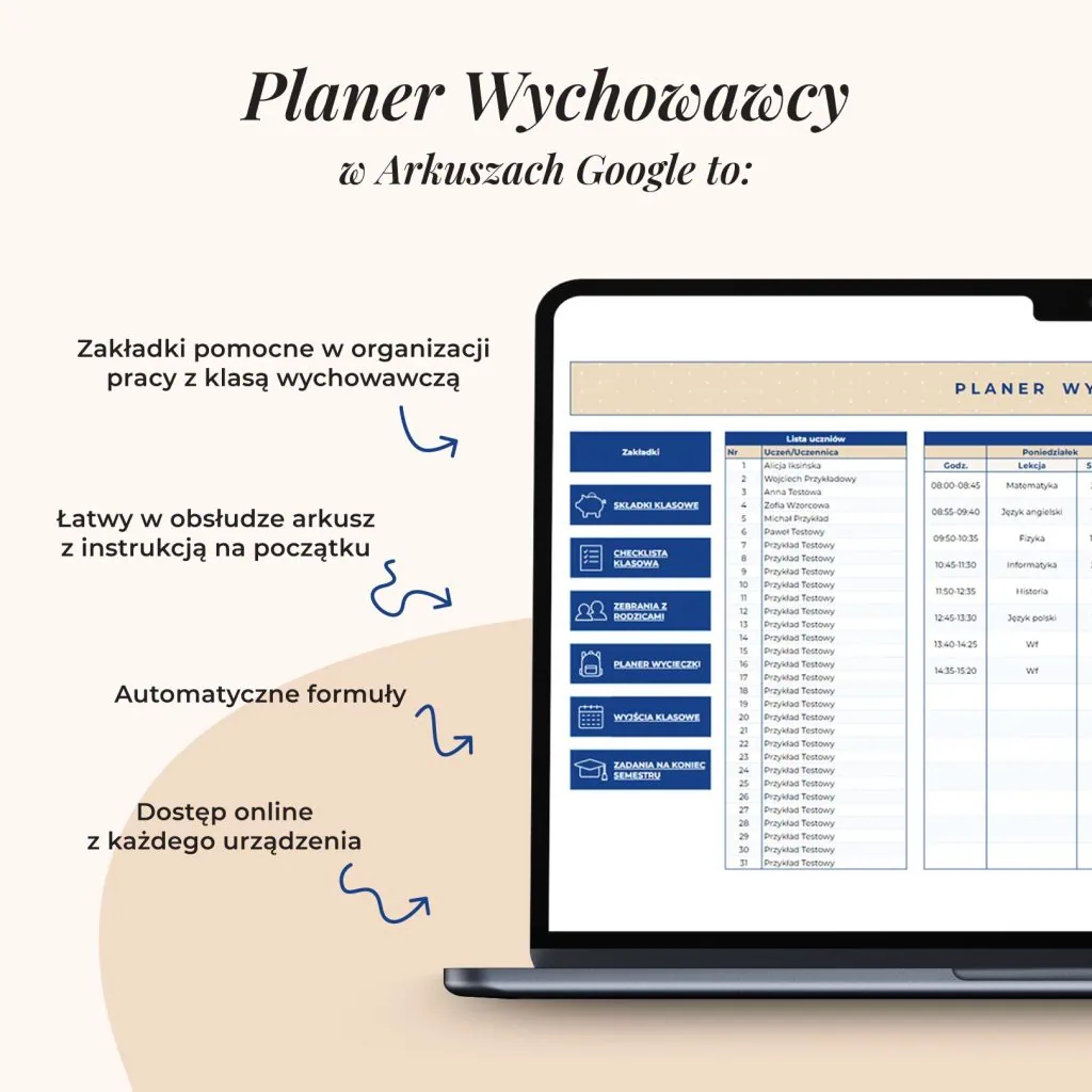 Planer wychowawcy – Google Sheet