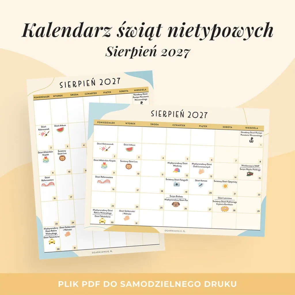 Kalendarz świat nietypowych - sierpień 2027