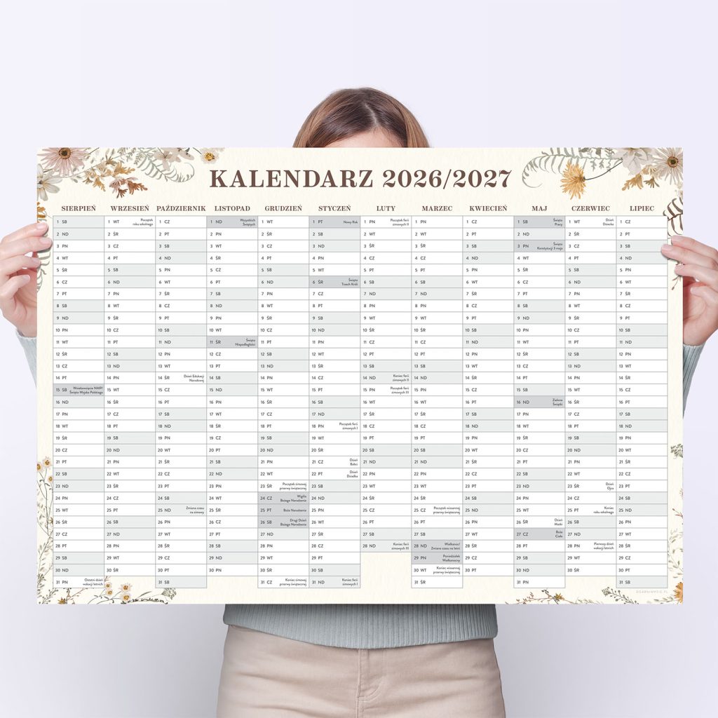 Szkolny kalendarz plakatowy 2026/2027 A1