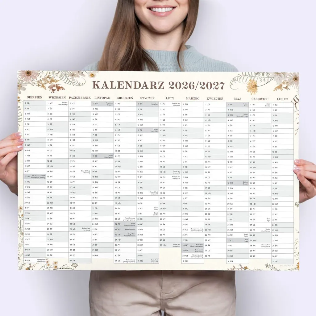 Szkolny kalendarz plakatowy 2026/2027 A2