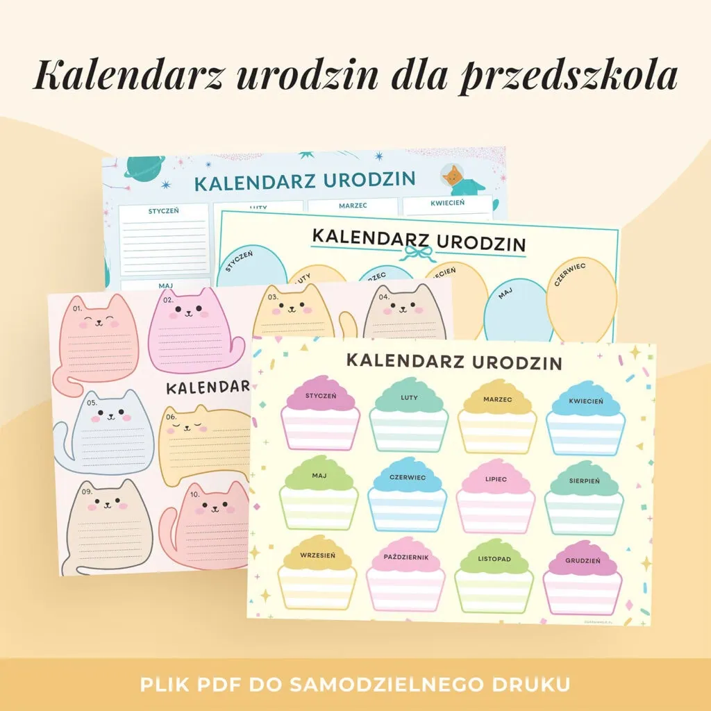Kalendarz urodzin dla przedszkola do druku