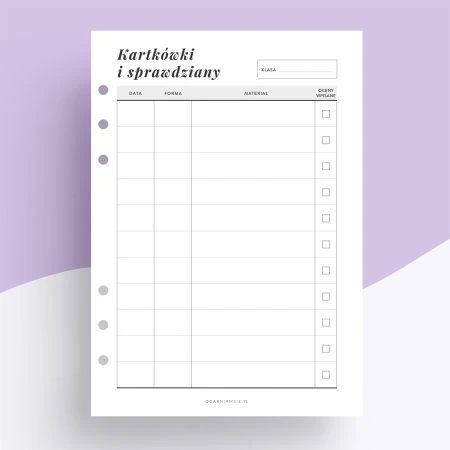Kartkówki i sprawdziany - wkład do organizera nauczyciela