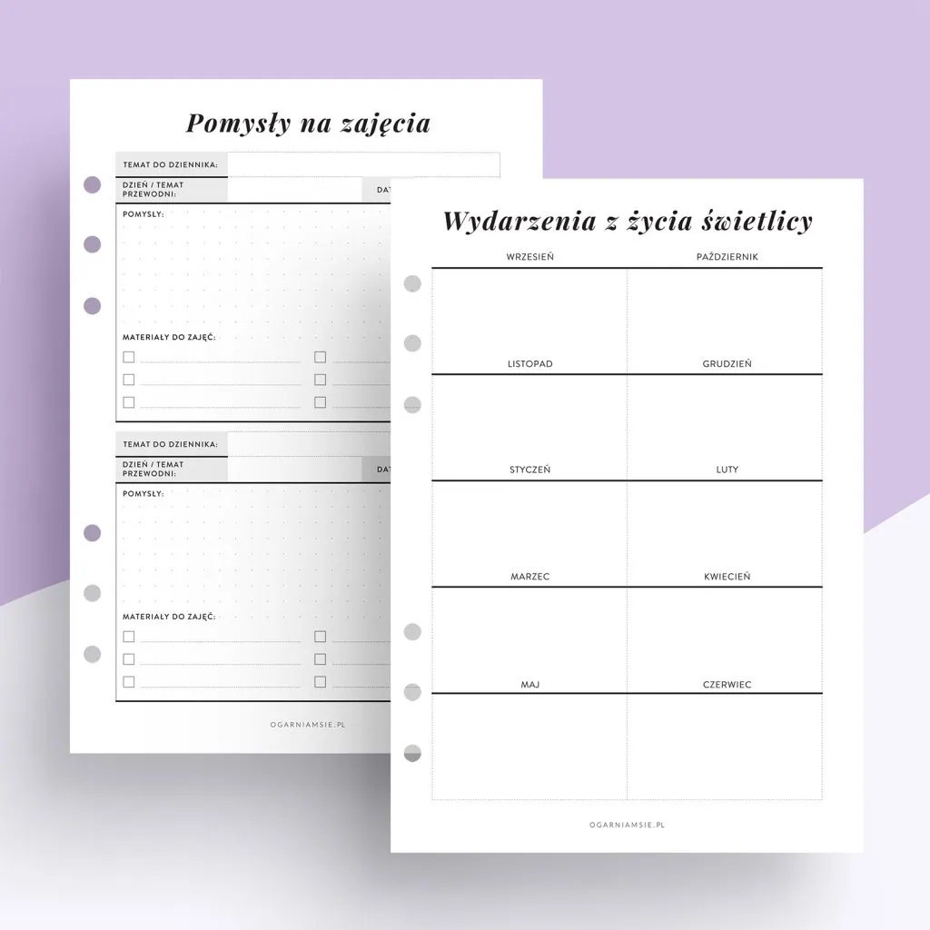 Planer nauczyciela świetlicy – wkład do organizera