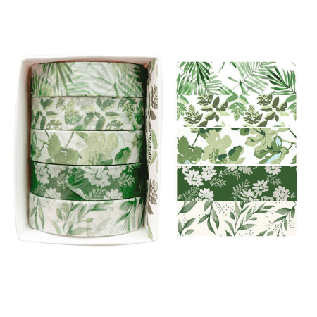 Taśma dekoracyjna | Washi tape „Zielona Dżungla” – zestaw 5 szt.