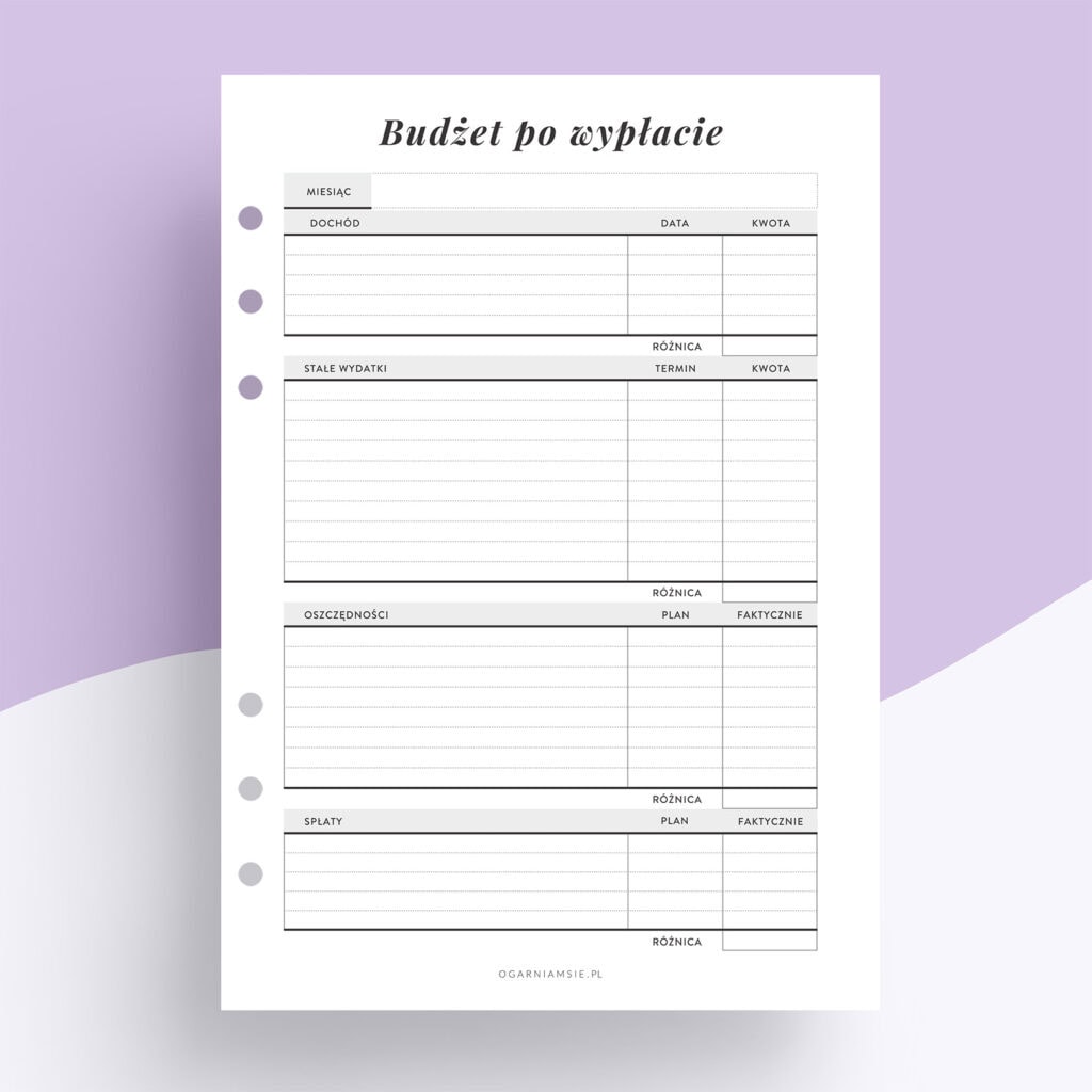 Budżet po wypłacie - wkład do organizera