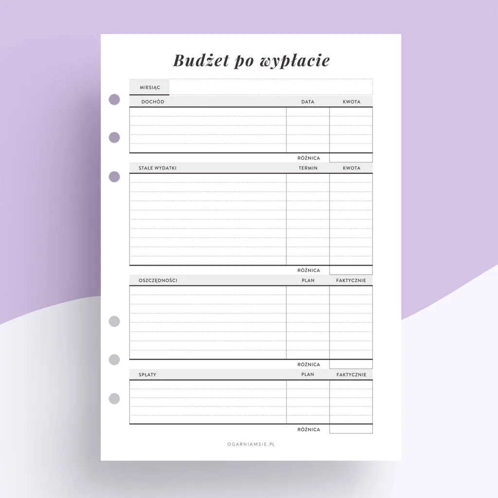 Budżet po wypłacie - wkład do organizera