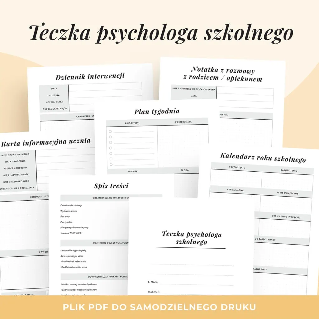 Teczka psychologa szkolnego – Planer psychologa do druku