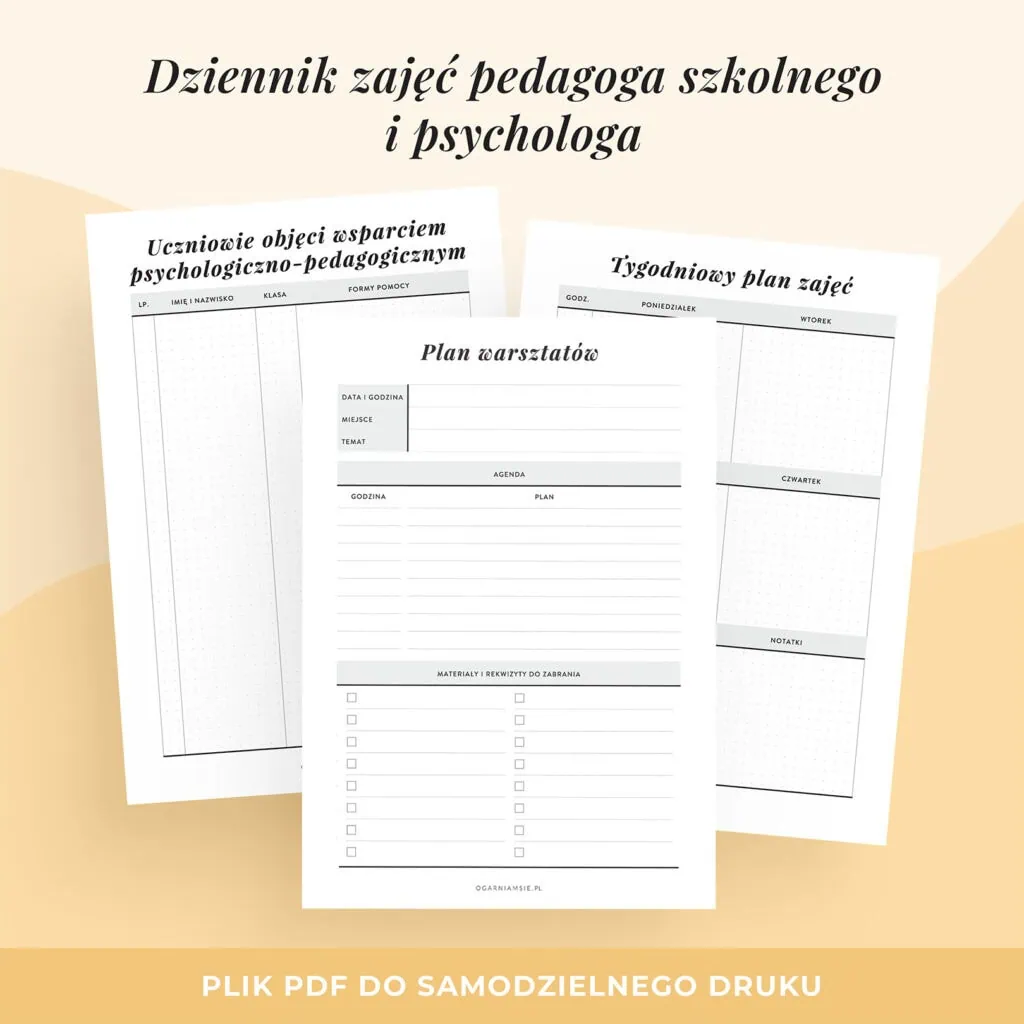 Dziennik zajęć pedagoga szkolnego i psychologa do druku