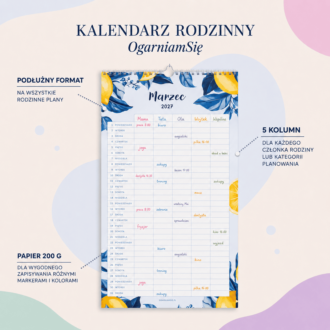 Kalendarz rodzinny paskowy