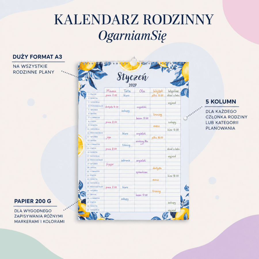 Kalendarz ścienny rodzinny A3 | OgarniamSię
