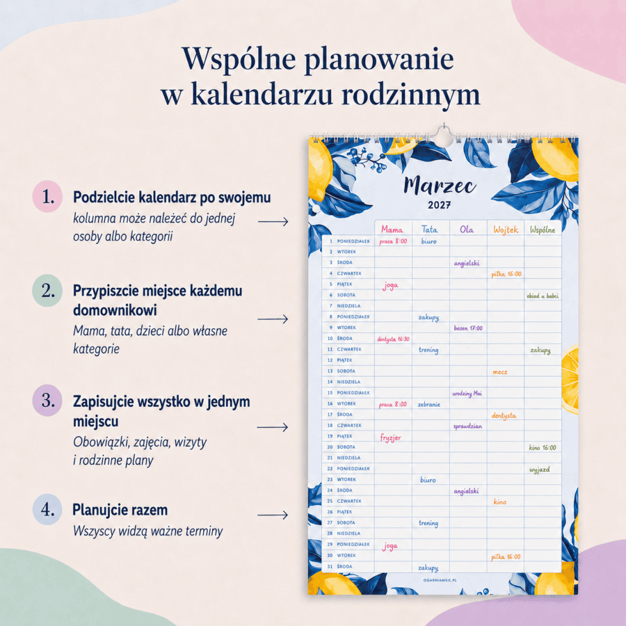 Kalendarz ścienny rodzinny paskowy