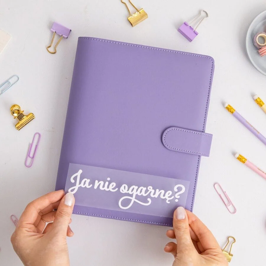 Biała, transferowa naklejka na organizer - Ja nie ogarnę?