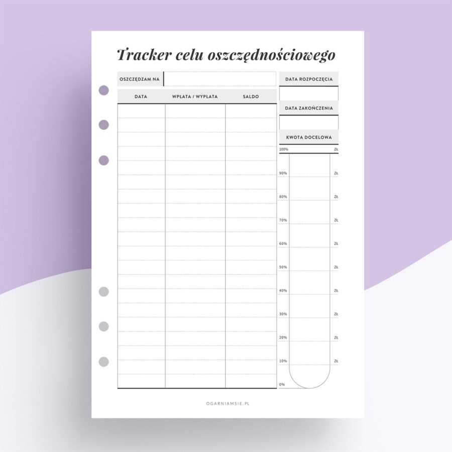 Tracker celu oszczędnościowego - wkład do organizera