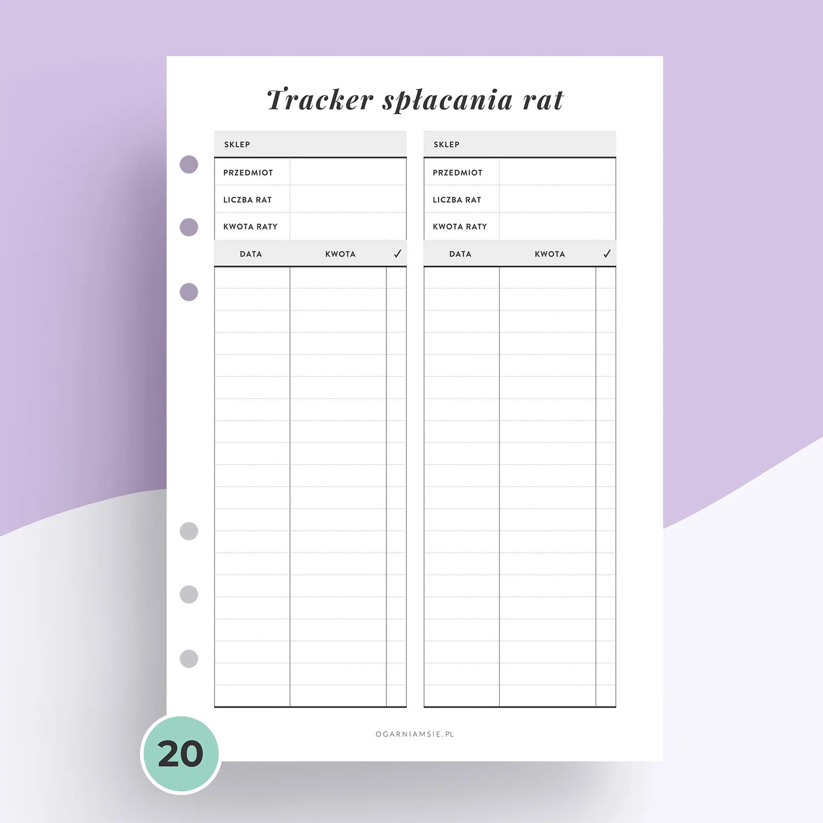 Tracker spłat rat - wkład do organizera (2)