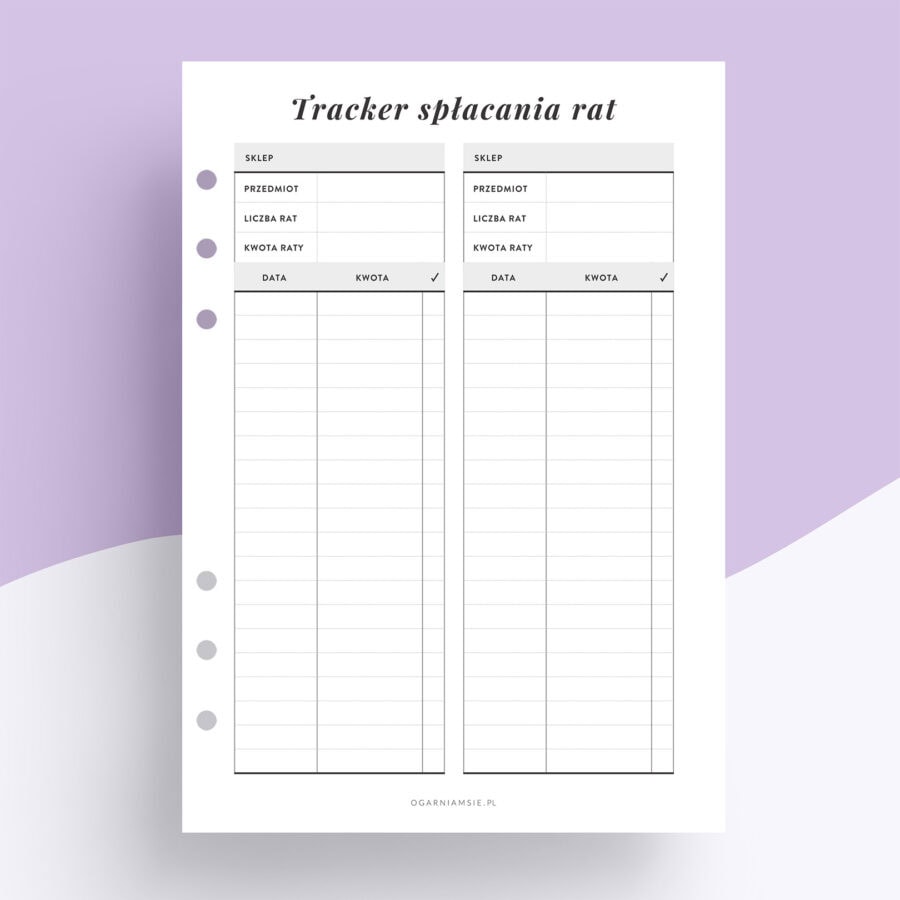 Tracker spłat rat - wkład do organizera