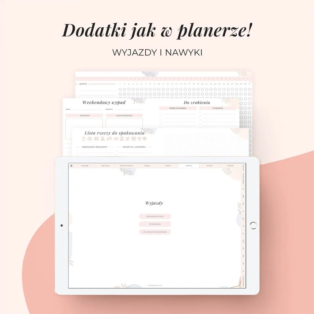 Cyfrowy planner 2027 na iPada - dodatek wyjazdy i nawyki