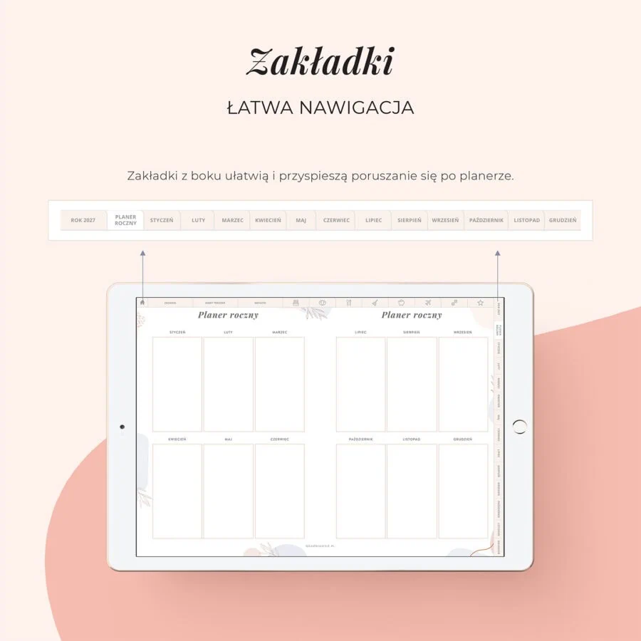 Cyfrowy planner 2027 na iPada - zakładki w planerze